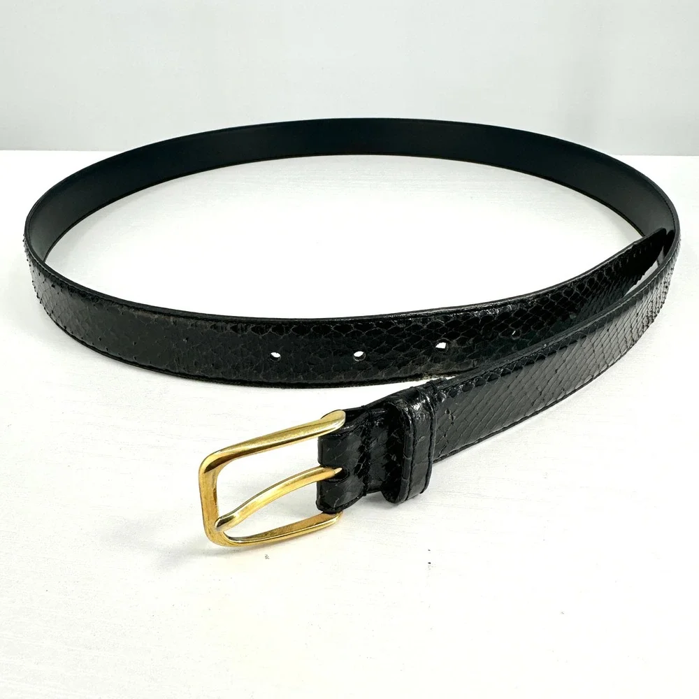 Men's Genuine Snake Skin Black Belt Gold Tone Buckle Size 38/95 Unisex‎
